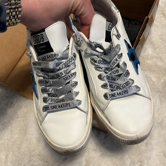 Rare Golden Goose May White with Silver Glitter & Blue Pony Hair Star - Picture 13 of 17